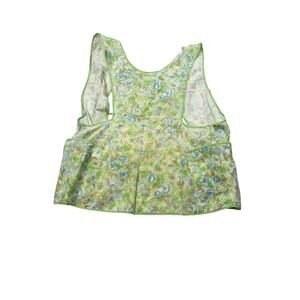 VTG 1960s smock apron with pockets. green floral tie back. vintage art smock